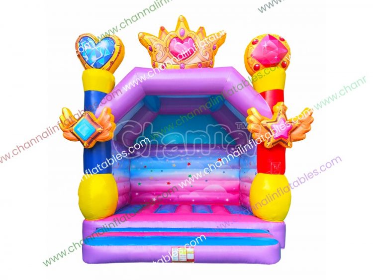 glittery princess crown bounce house