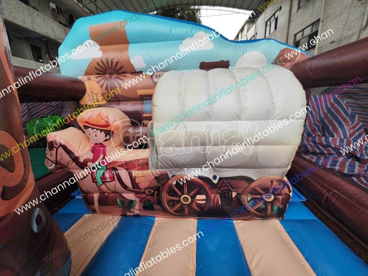 inflatable horse-drawn covered wagon