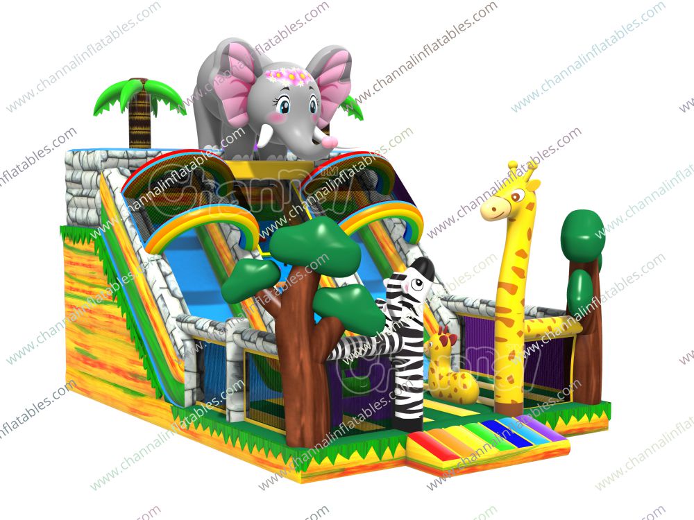 Animal Double Lane Slide - Channal Inflatables