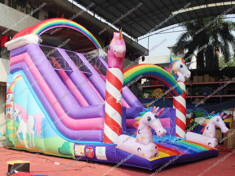 Rainbow Unicorn Inflatable Slide - Channal Inflatables