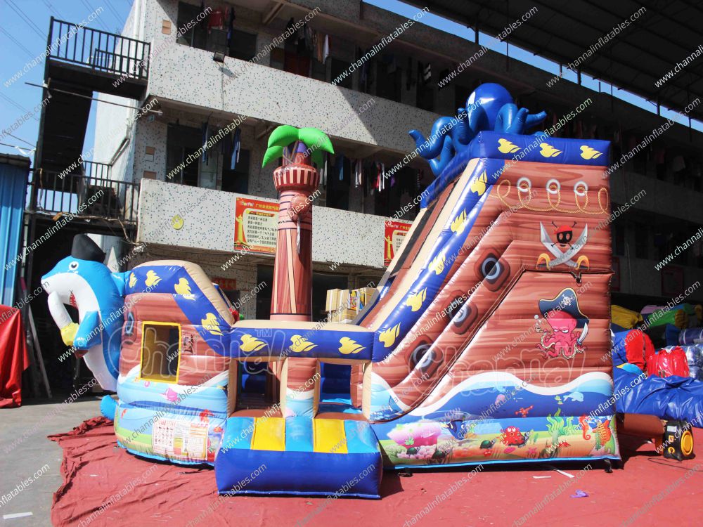 Ocean Animals Pirate Ship Inflatable Slide - Channal Inflatables