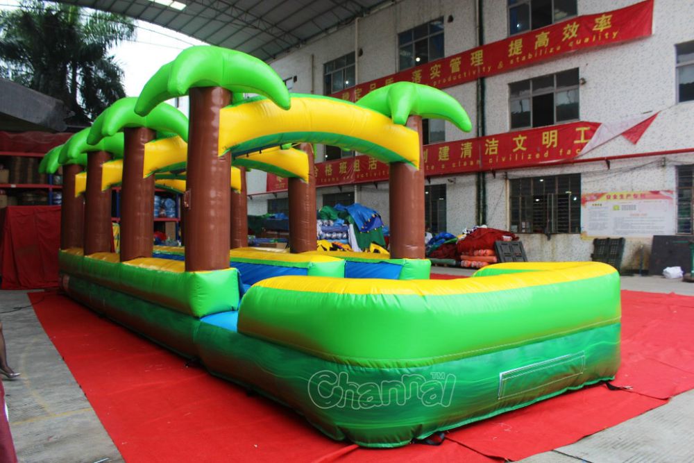 inflatable double slip and slide with pool