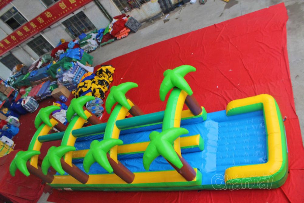 inflatable double slip and slide with pool