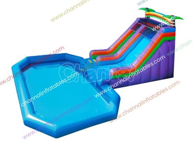 inflatable water slide with large pool